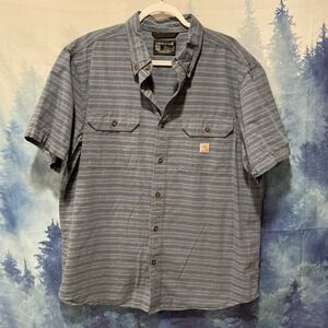 Carhartt Loose Fit Button Up Chest Pocket Short Sleeve Shirt Size XL Gray Stripe